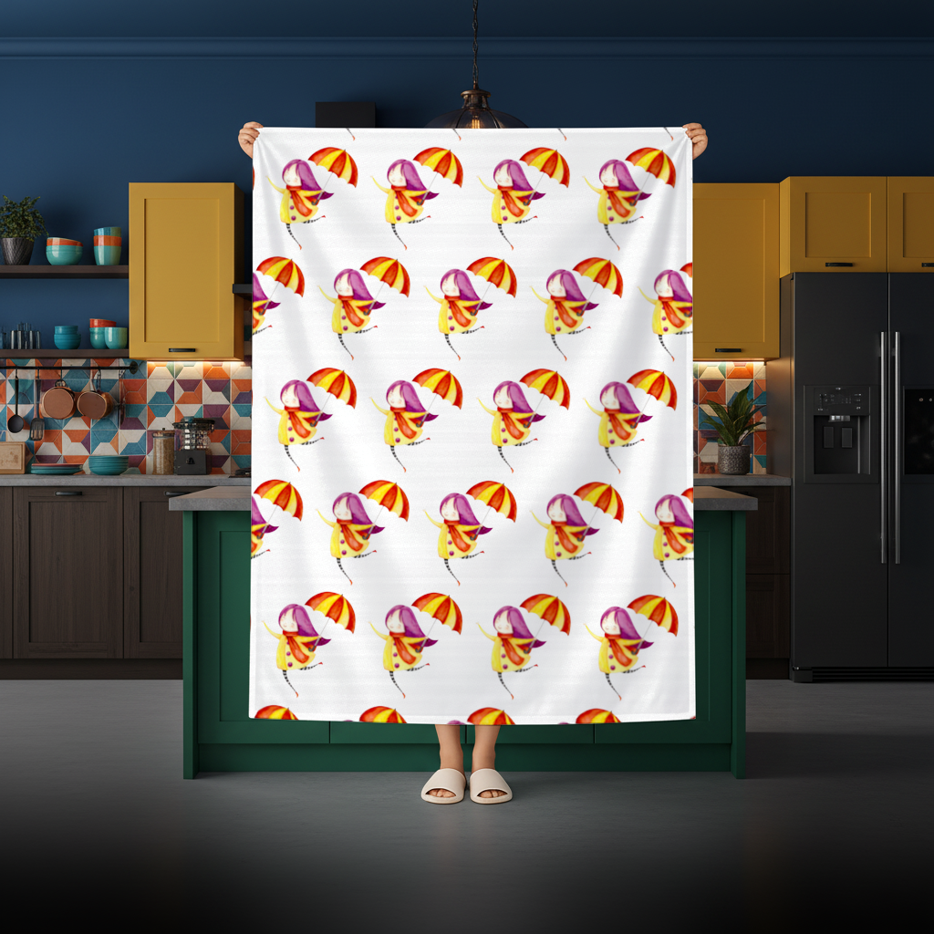 Cheerful Girl with Umbrella Rectangular Tablecloth