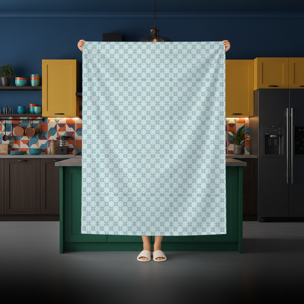 Blue Pixelated Geometric Ornament Pattern Rectangular Tablecloth
