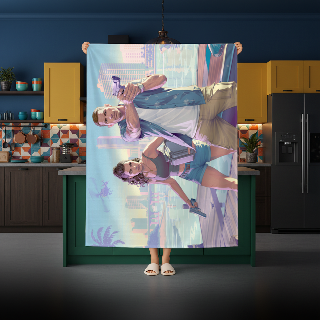 Vice City Showdown Tropical Heist Duo Rectangular Tablecloth