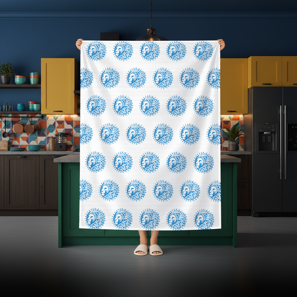 Leo Zodiac Sun and Moon Blue Motif Rectangular Tablecloth