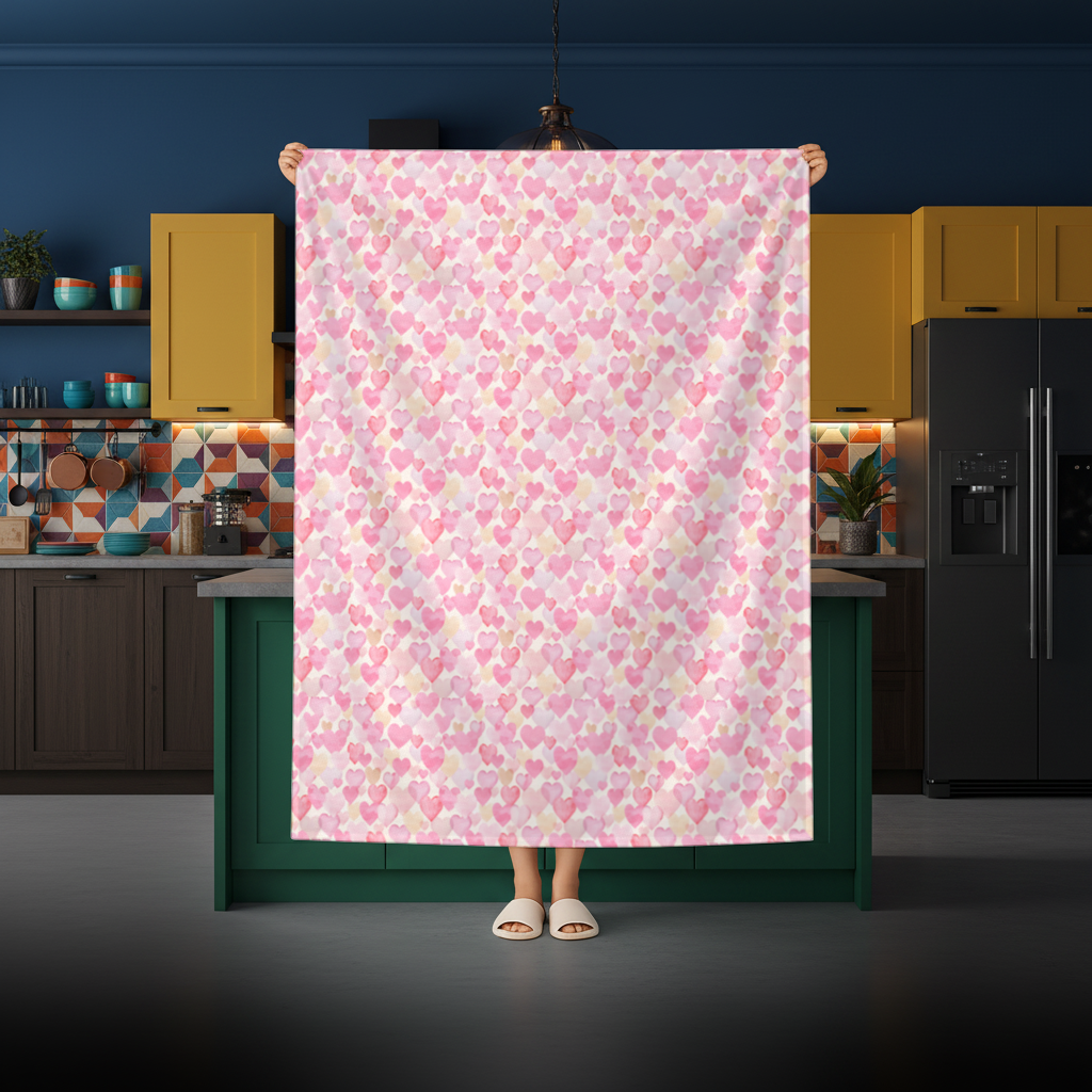 Watercolor Pink Hearts Rectangular Tablecloth
