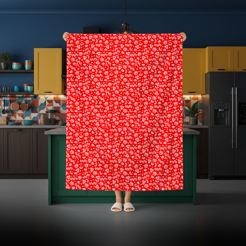 Red Abstract Doodle Rectangular Tablecloth