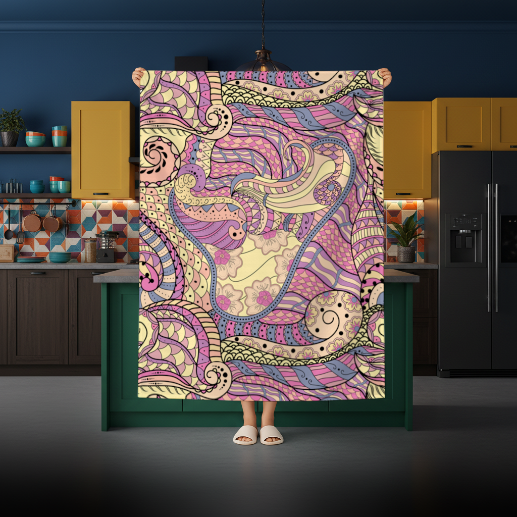 Psychedelic Zentangle Floral Rectangular Tablecloth