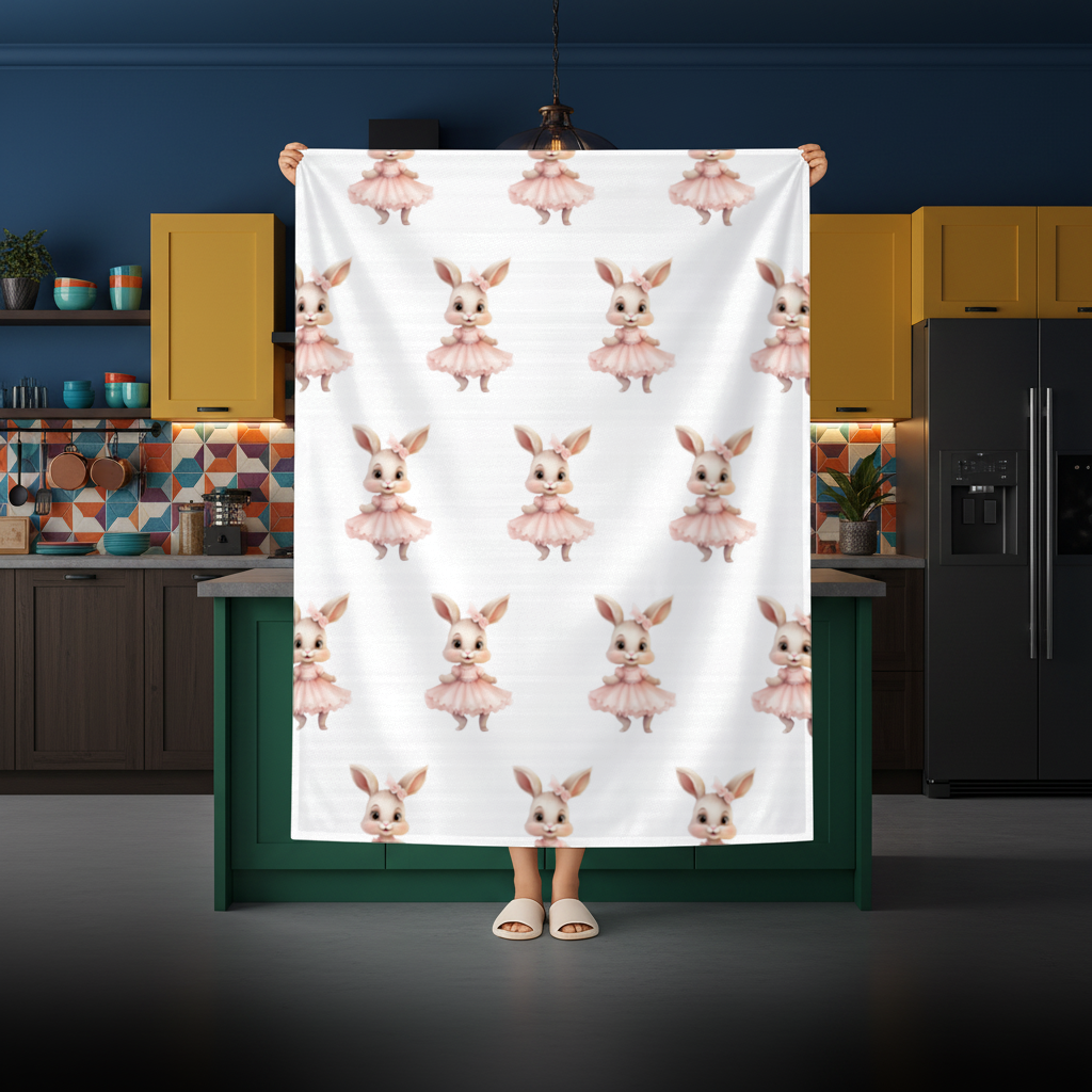 Kawaii Rabbit in Pink Ruffled Dress Rectangular Tablecloth