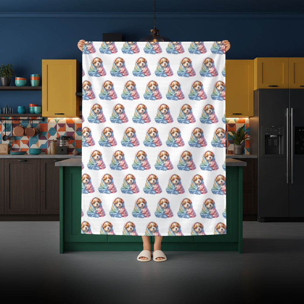 Cute Puppy Wrapped in Colorful Blanket Rectangular Tablecloth