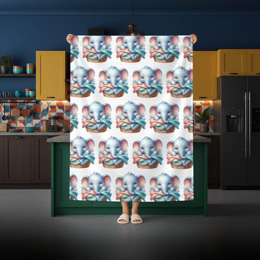 Cute Baby Elephant in Basket Rectangular Tablecloth