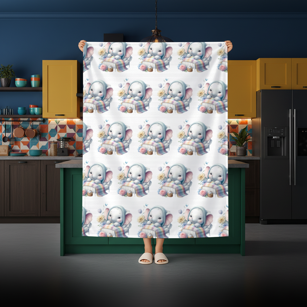 Sleeping Baby Elephant in Bed Rectangular Tablecloth
