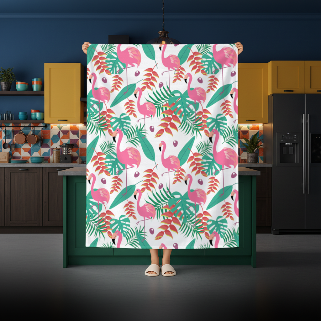 Pink Flamingo Tropical Leaves Rectangular Tablecloth