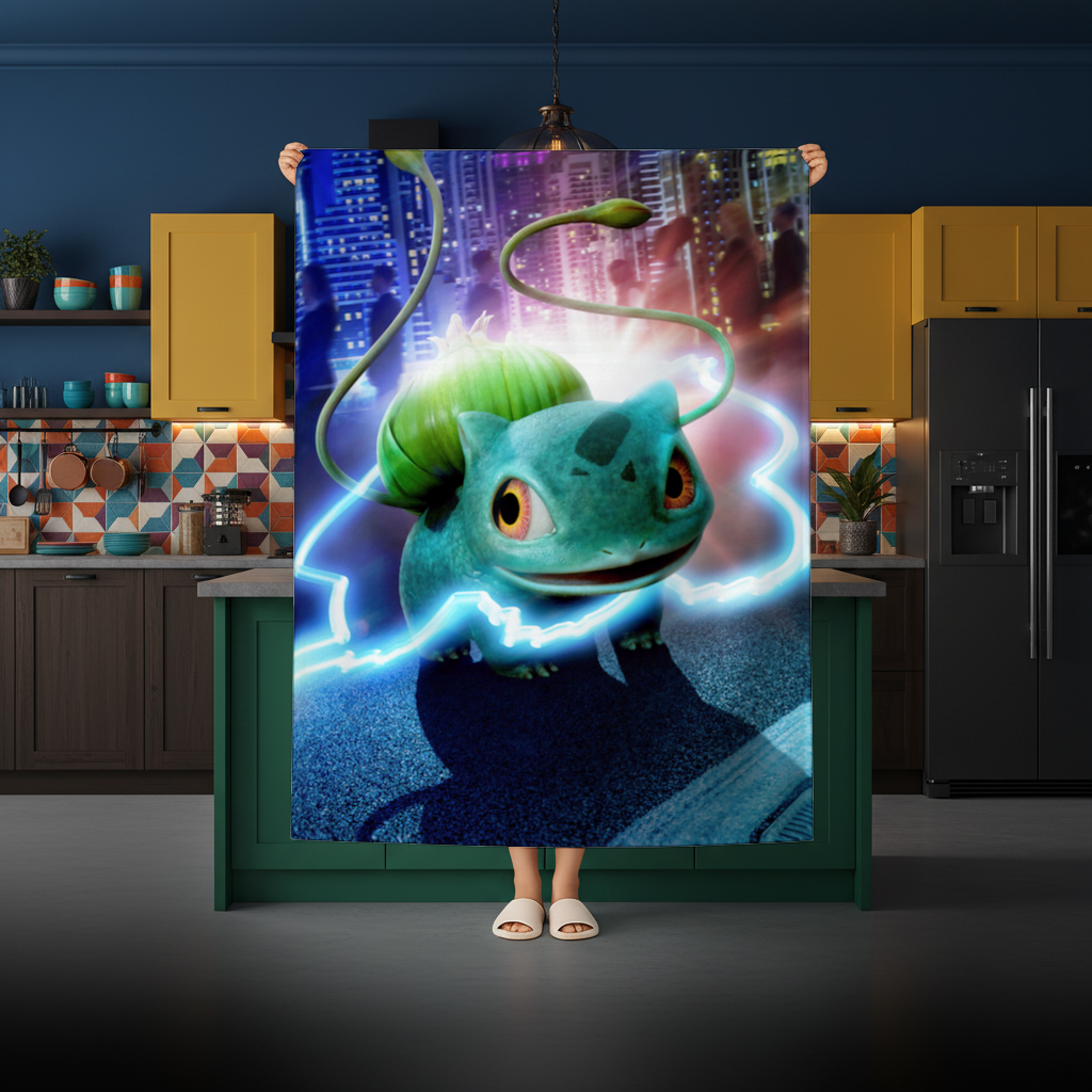 Glowing Neon Creature in Night City Rectangular Tablecloth