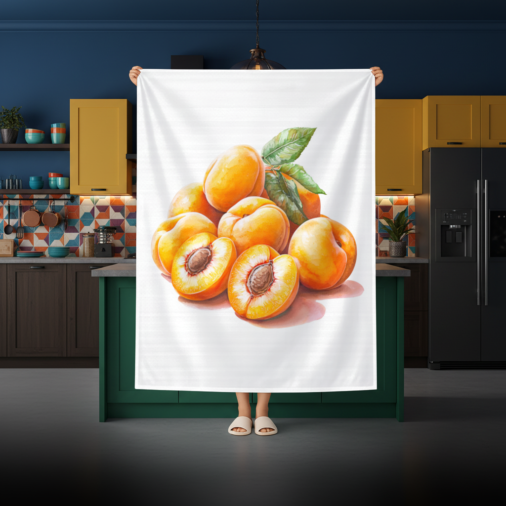 Watercolor Apricot and Leaves Rectangular Tablecloth