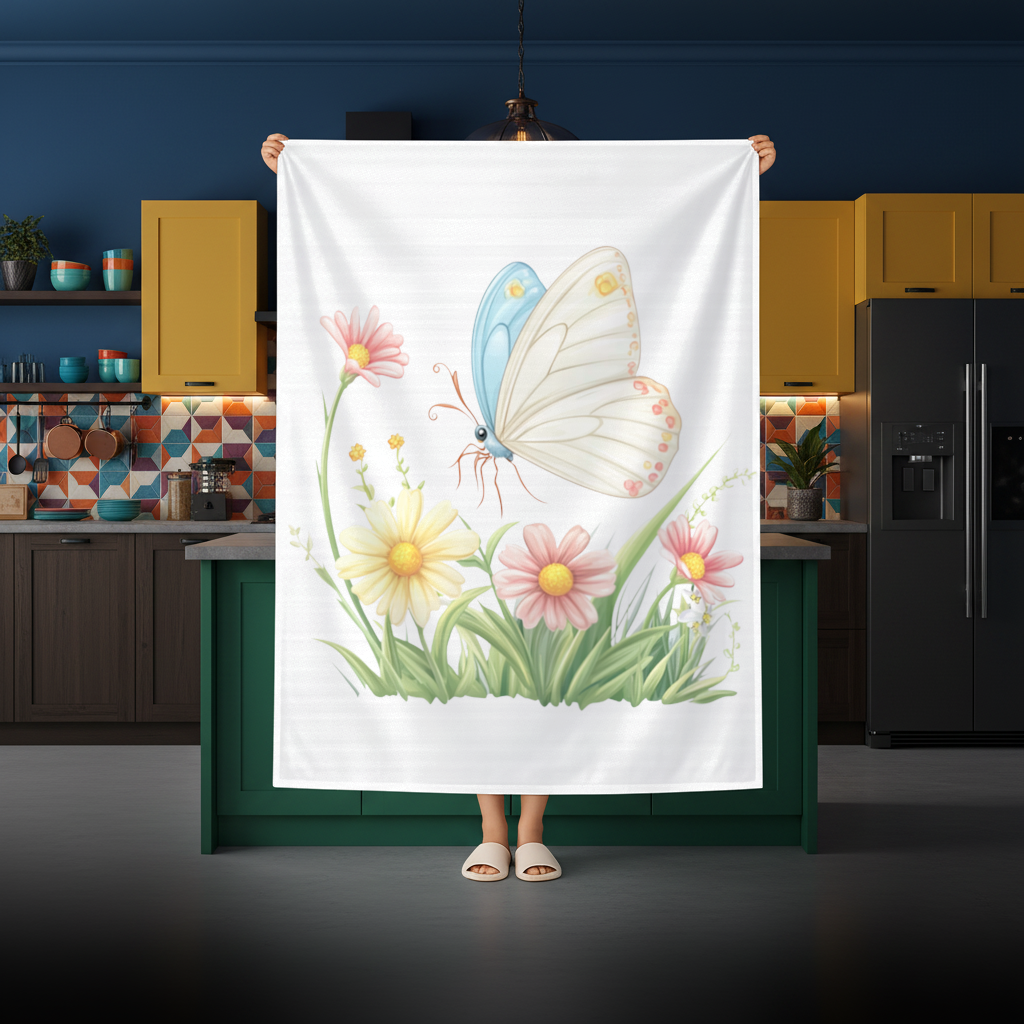 Whimsical Pastel Butterfly and Wildflowers Rectangular Tablecloth