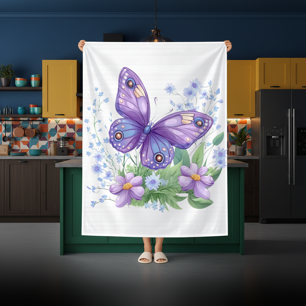 Cottagecore Purple Butterfly Floral Rectangular Tablecloth