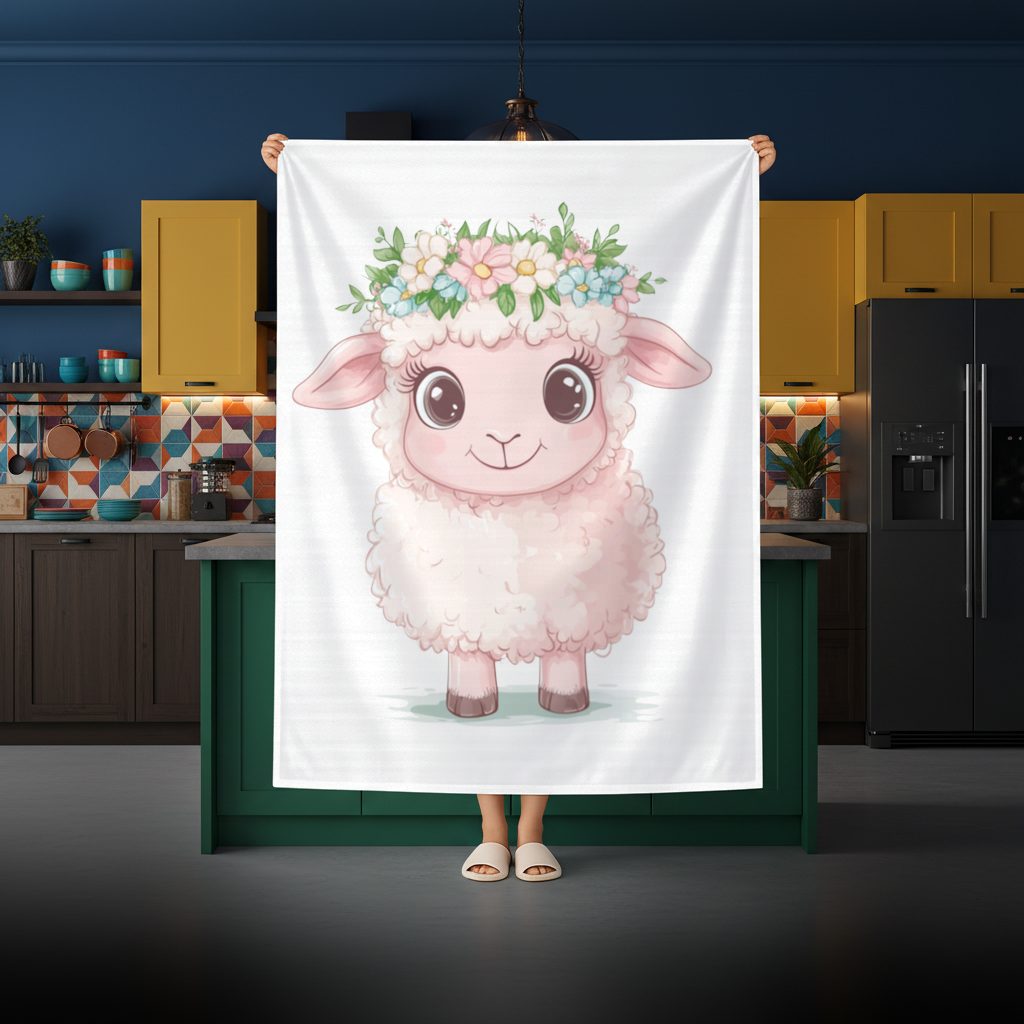 Kawaii Flower Crown Pink Lamb Rectangular Tablecloth