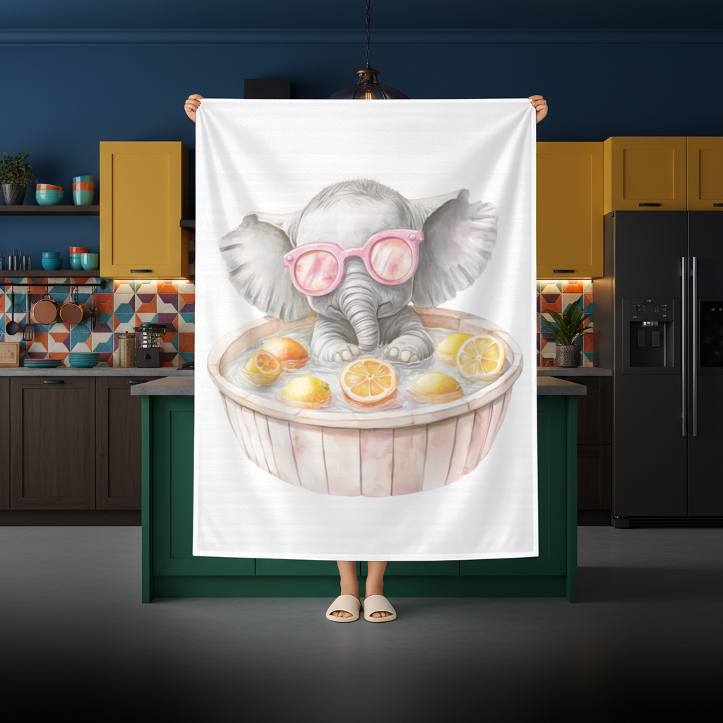 Baby Elephant in Pink Sunglasses Citrus Bath Rectangular Tablecloth