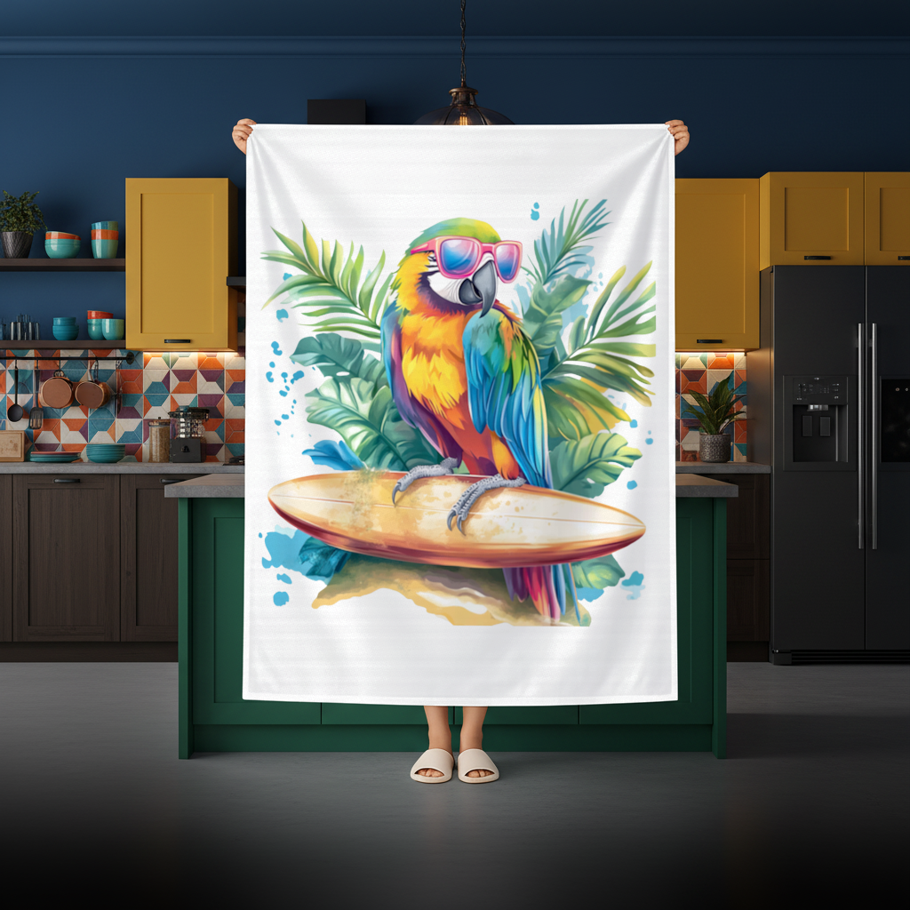 Surfing Parrot with Pink Sunglasses Rectangular Tablecloth
