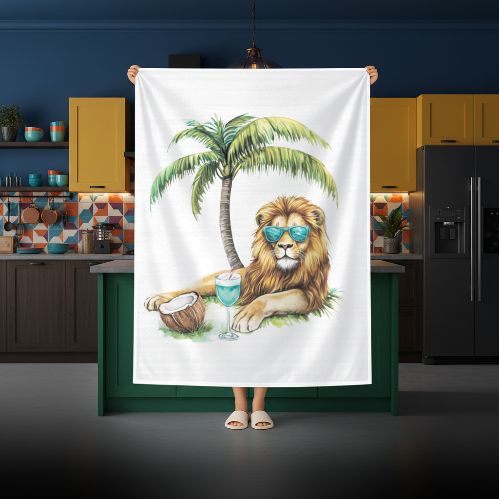 Summer Vibe Lion Under Palm Tree Rectangular Tablecloth