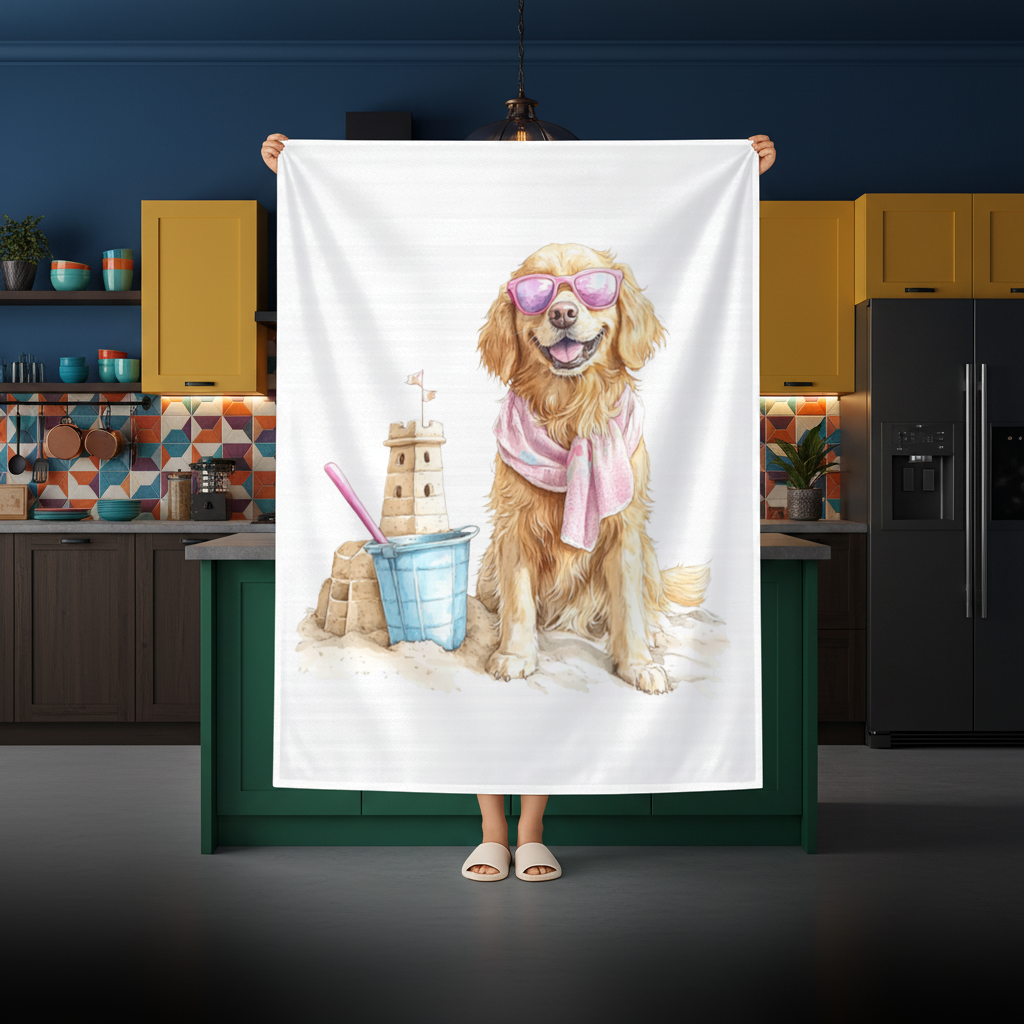 Beach Golden Retriever Pink Sunglasses Rectangular Tablecloth
