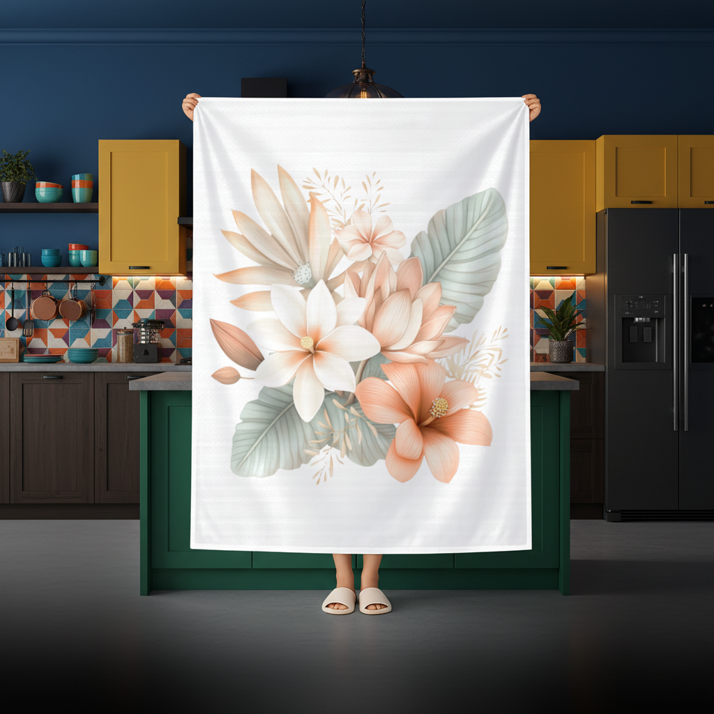 Soft Peach Tropical Floral Bouquet Rectangular Tablecloth
