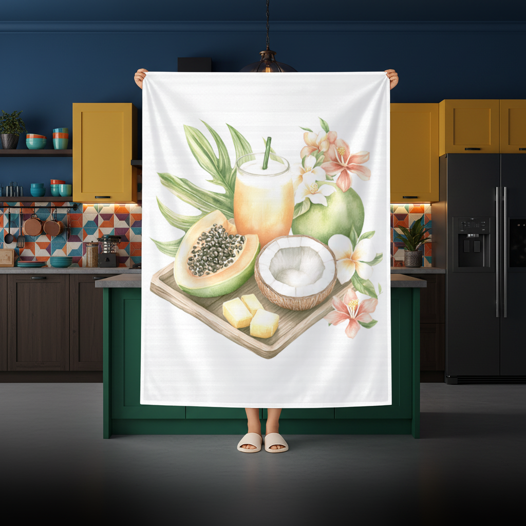 Tropical Papaya and Coconut Juice Rectangular Tablecloth