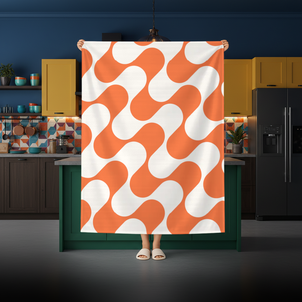 Retro 70s Orange Cream Groovy Curves Rectangular Tablecloth
