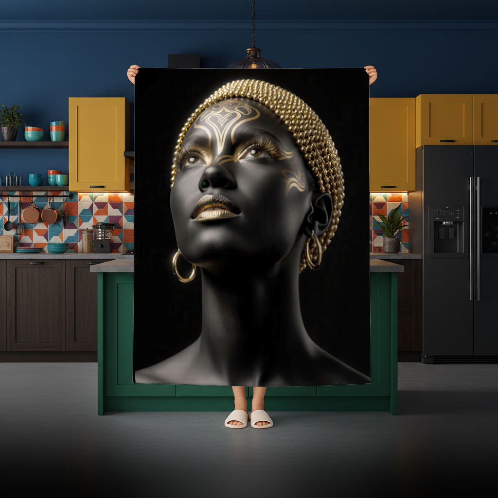 Gold Afrofuturistic Black Woman Rectangular Tablecloth