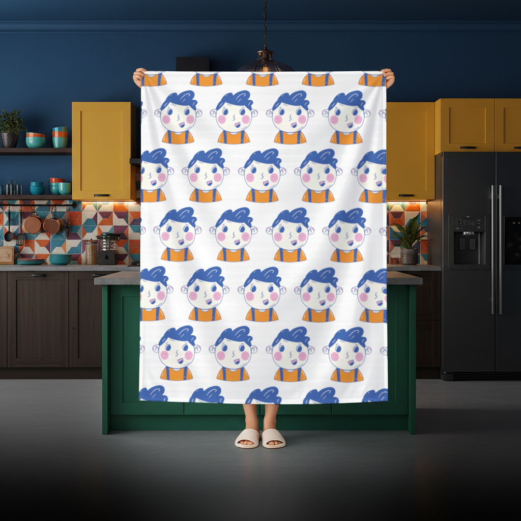 Cute Smiling Boy with Blue Hair Rectangular Tablecloth