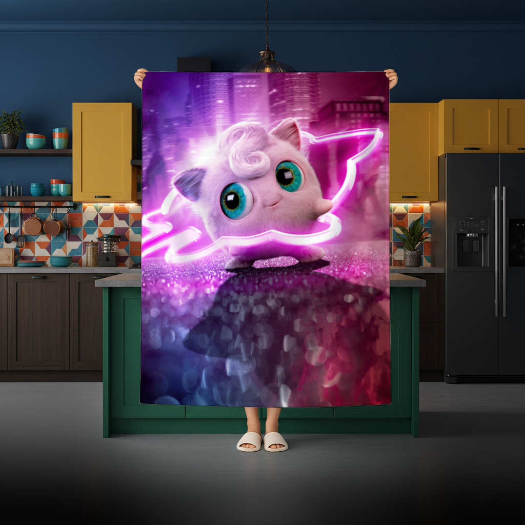 Cyberpunk Pink Fluffy Creature Rectangular Tablecloth