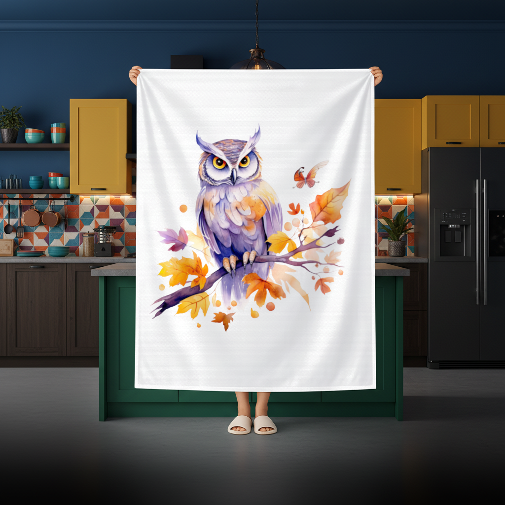 Whimsical Autumn Owl and Butterfly Rectangular Tablecloth