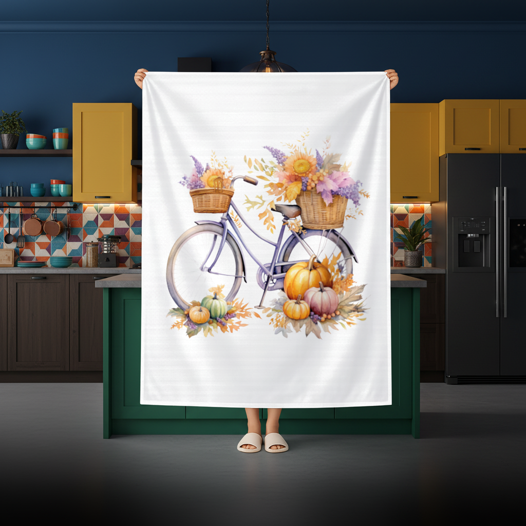 Lavender Autumn Bicycle with Pumpkins Rectangular Tablecloth