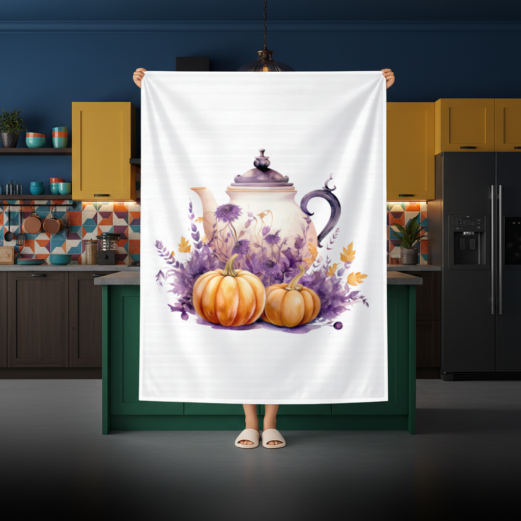 Vintage Purple Floral Pumpkin Teapot Rectangular Tablecloth