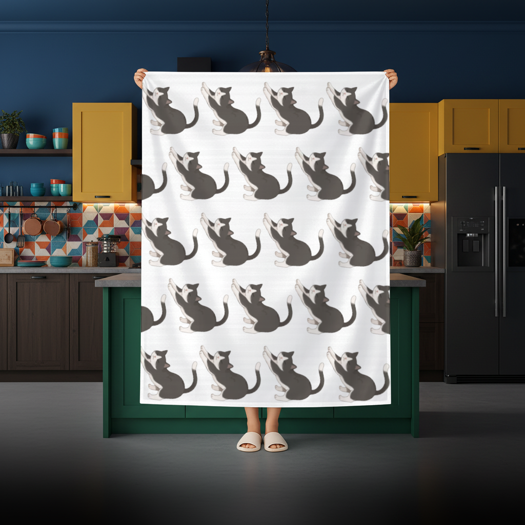 Stretching Tuxedo Cat Rectangular Tablecloth