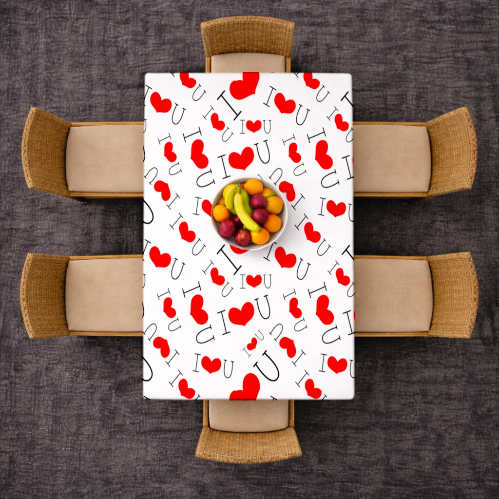 14 Şubat I Love You Yazılı Kalp Desenli Romantik Tasarım Masa Örtüsü