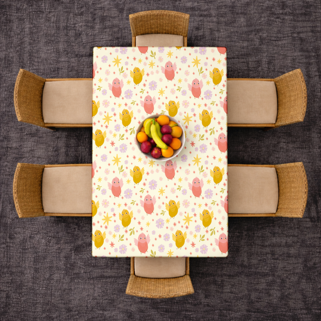 Cute Birds and Floral Pastel Spring Pattern Illustration Rectangular Tablecloth