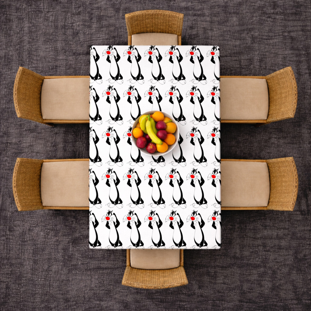Funny Cartoon Cat Illustration Rectangular Tablecloth