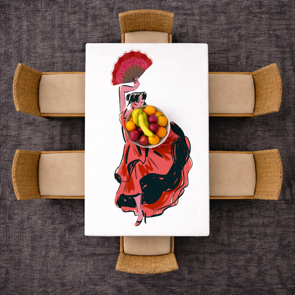 Flamenco Dancer with Fan Illustration Rectangular Tablecloth