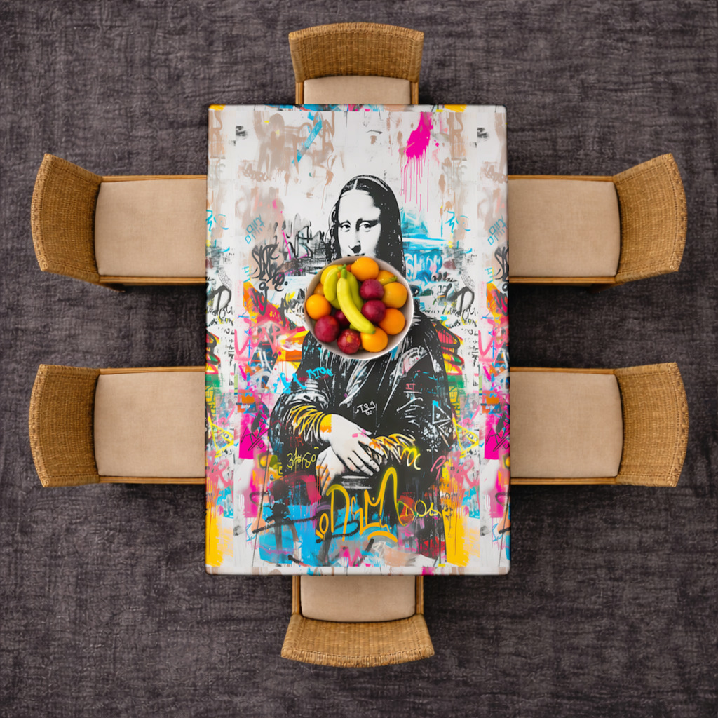 Graffiti Tarzı Modern Mona Lisa İllüstrasyonu Masa Örtüsü