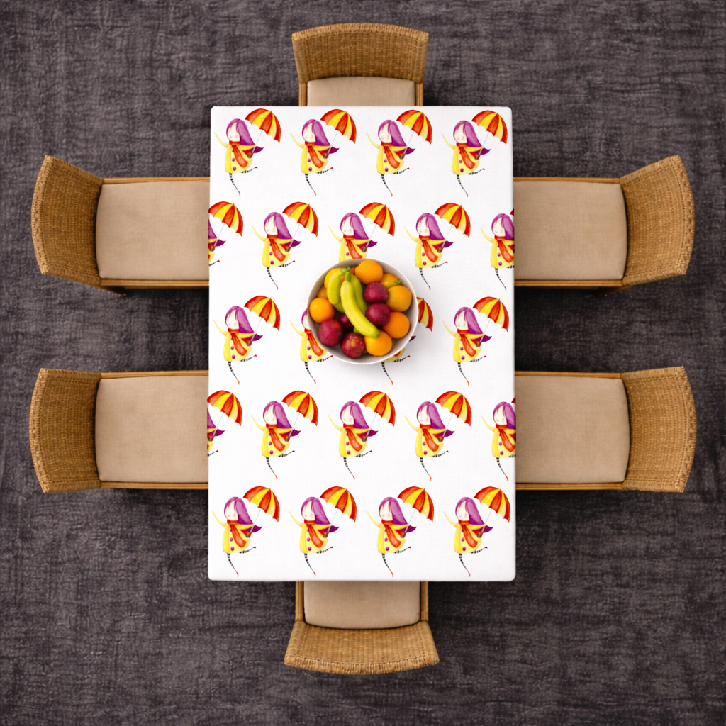 Cheerful Girl with Umbrella Rectangular Tablecloth
