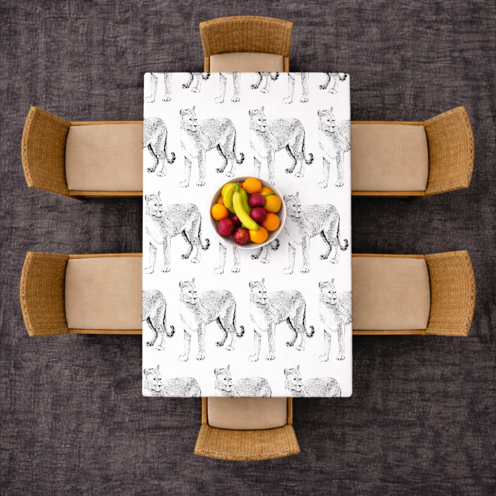 Black and White Wild Cat Sketch Illustration Rectangular Tablecloth