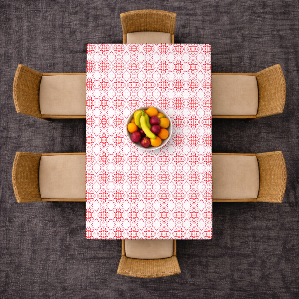 Red and White Traditional Tile Style Pattern Rectangular Tablecloth