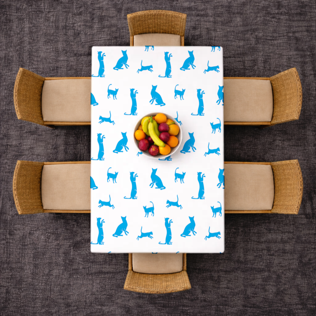 Blue Cat Silhouettes Seamless Pattern Rectangular Tablecloth