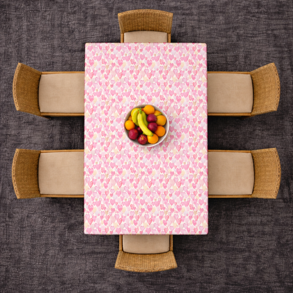 Watercolor Pink Hearts Rectangular Tablecloth