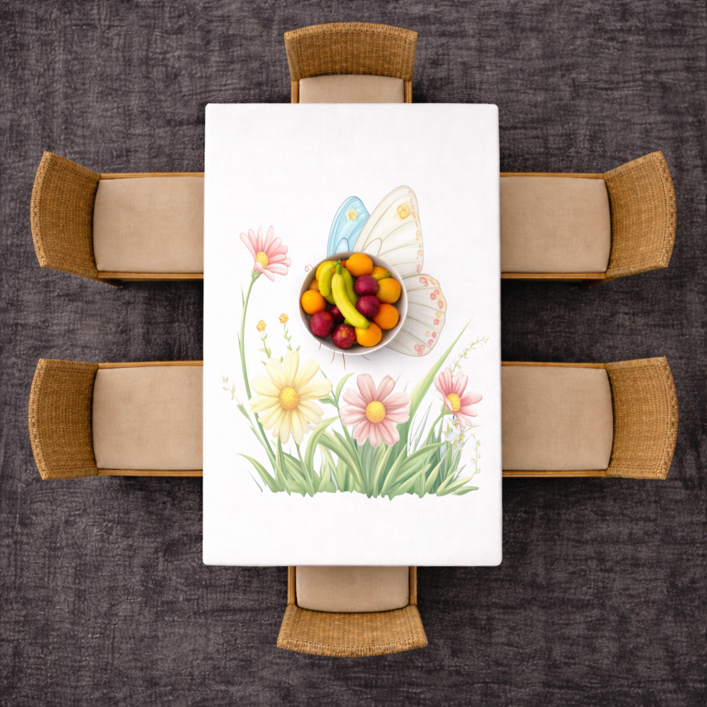 Whimsical Pastel Butterfly and Wildflowers Rectangular Tablecloth
