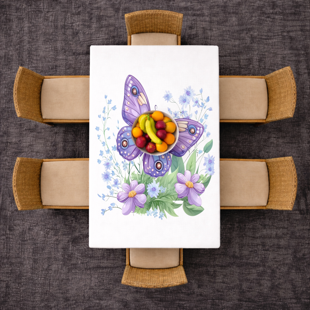 Cottagecore Purple Butterfly Floral Rectangular Tablecloth