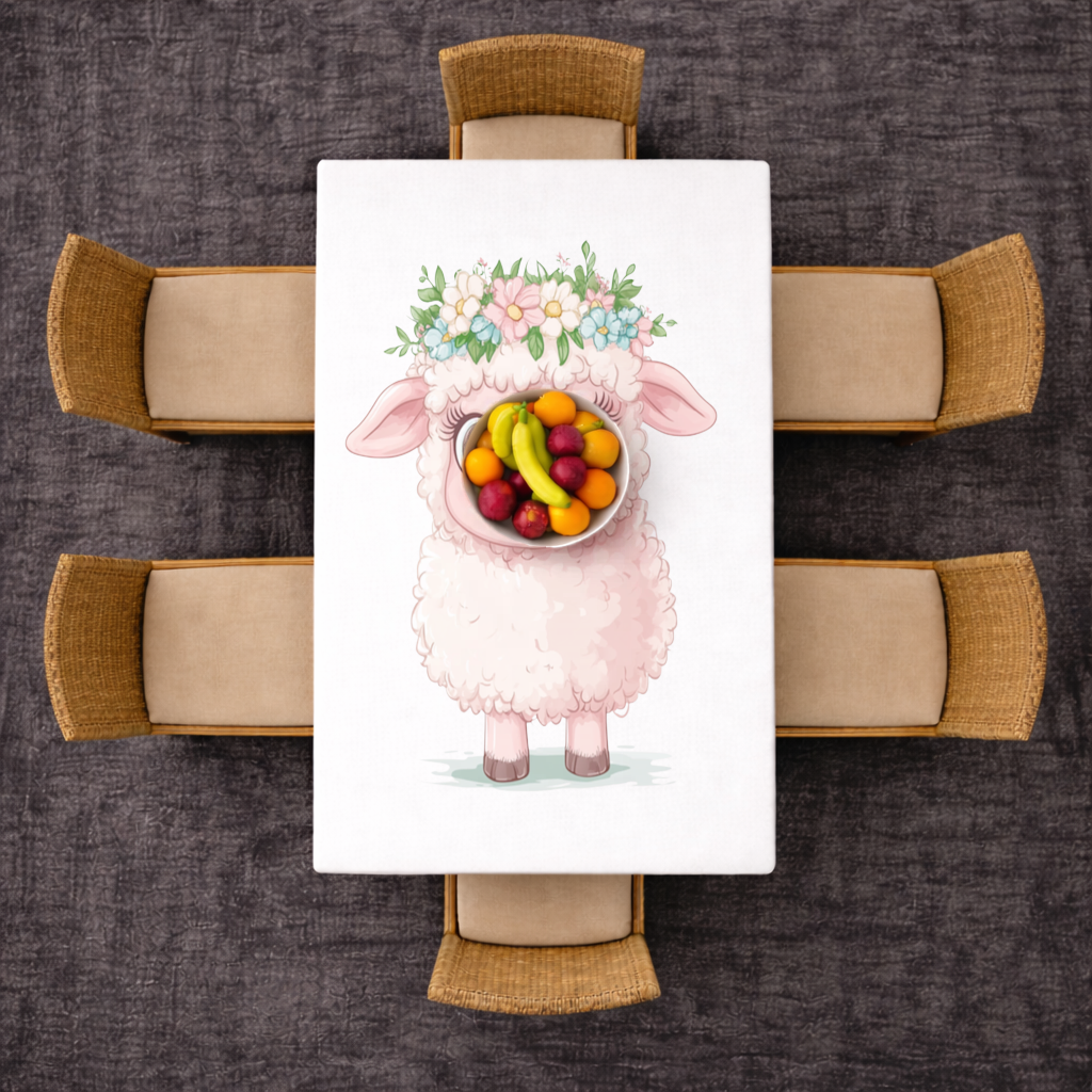 Kawaii Flower Crown Pink Lamb Rectangular Tablecloth