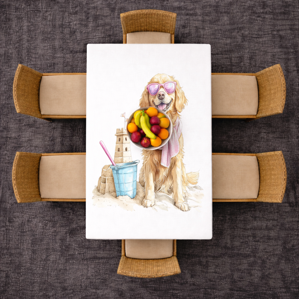 Beach Golden Retriever Pink Sunglasses Rectangular Tablecloth