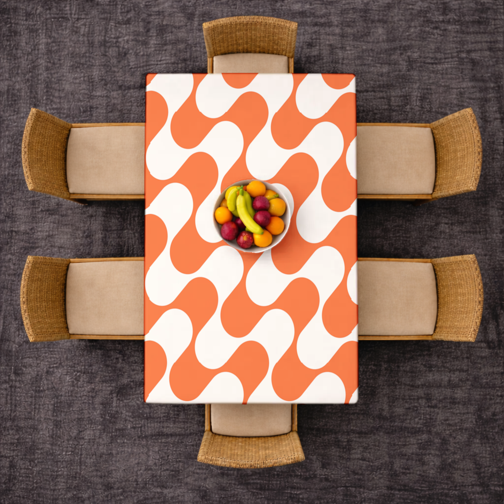 Retro 70s Orange Cream Groovy Curves Rectangular Tablecloth