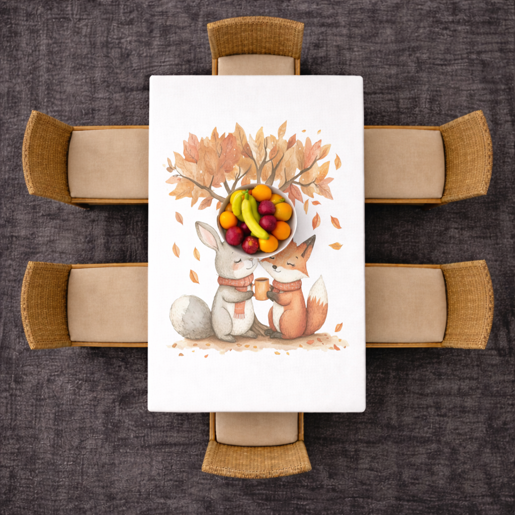 Cozy Autumn Fox and Rabbit Rectangular Tablecloth