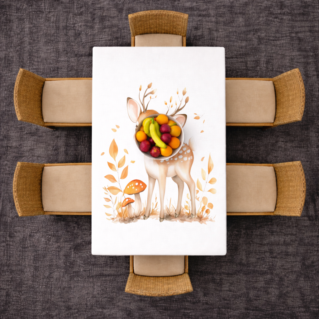 Whimsical Autumn Woodland Fawn Rectangular Tablecloth