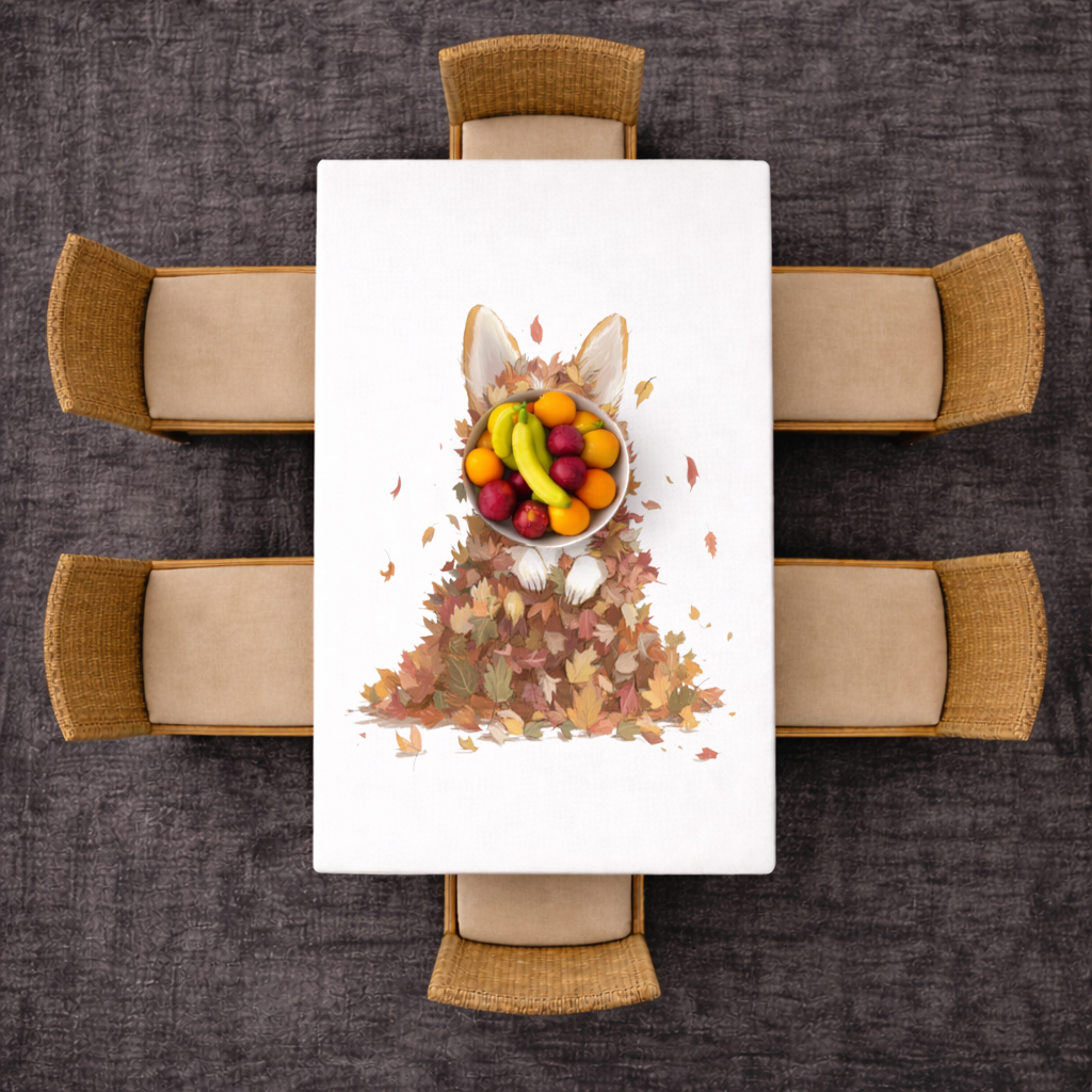 Happy Corgi Puppy in Fall Leaves Rectangular Tablecloth