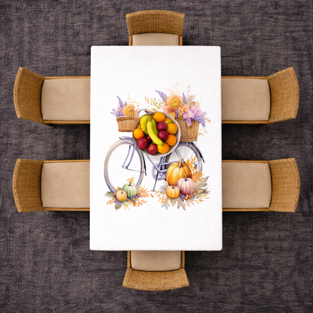 Lavender Autumn Bicycle with Pumpkins Rectangular Tablecloth